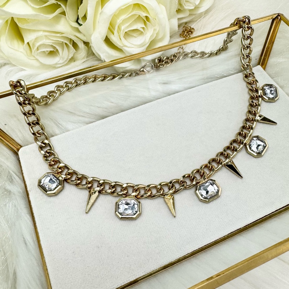 Gold Chunky Chain Link Jeweled Necklace